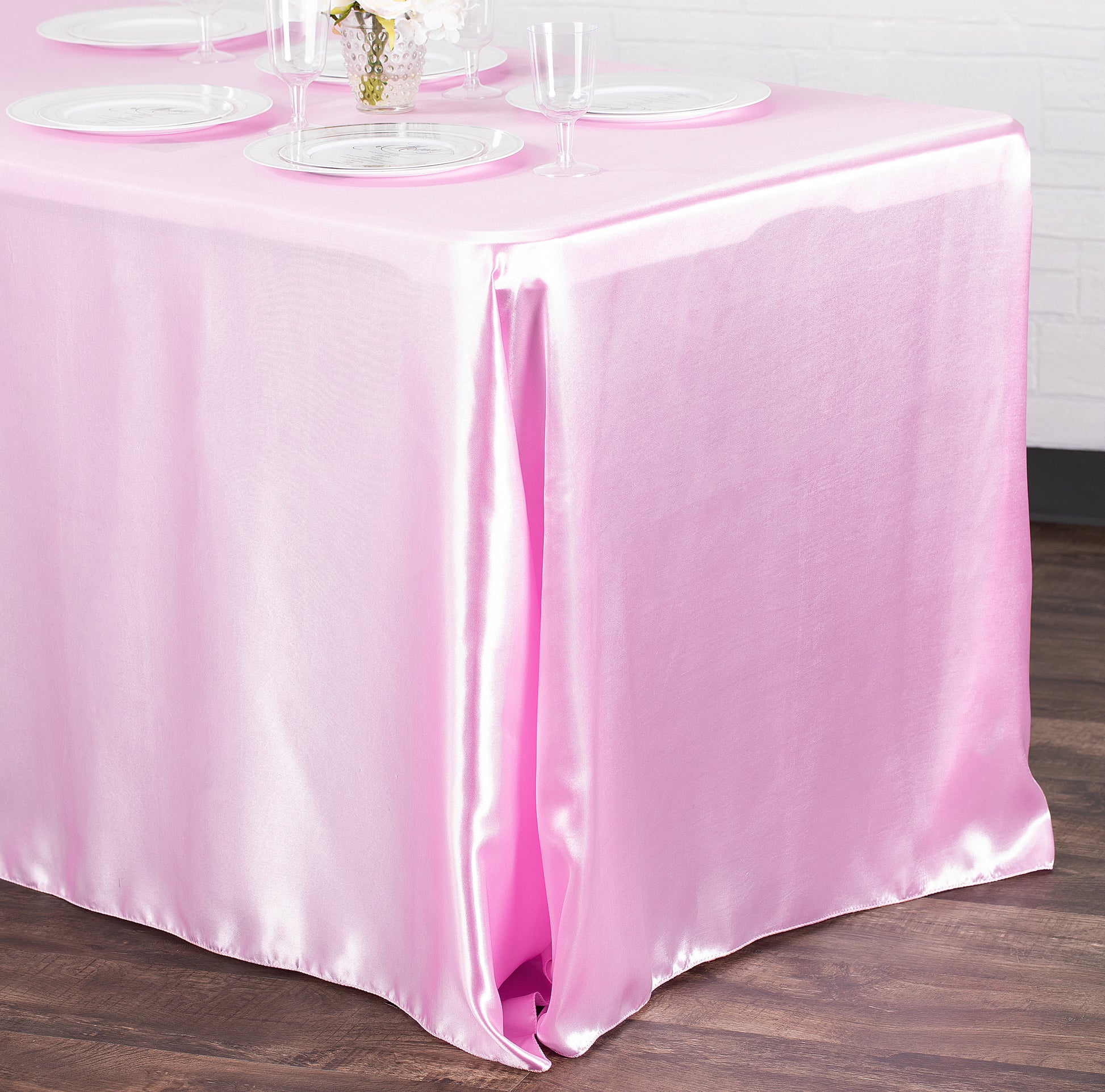 Satin Rectangular 90"x132" Tablecloth - Medium Pink