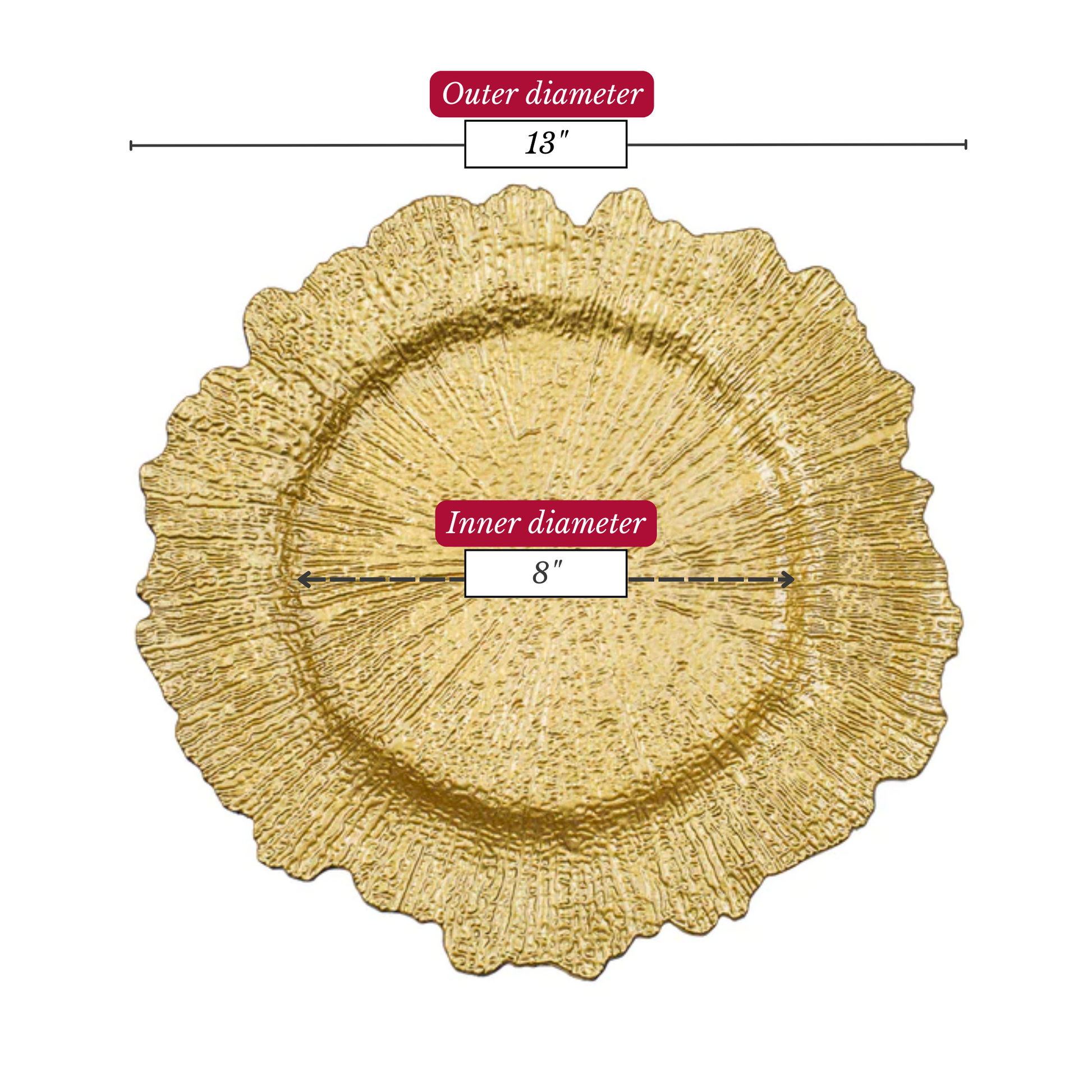 Reef Acrylic Plastic Charger Plates Gold CV Linens