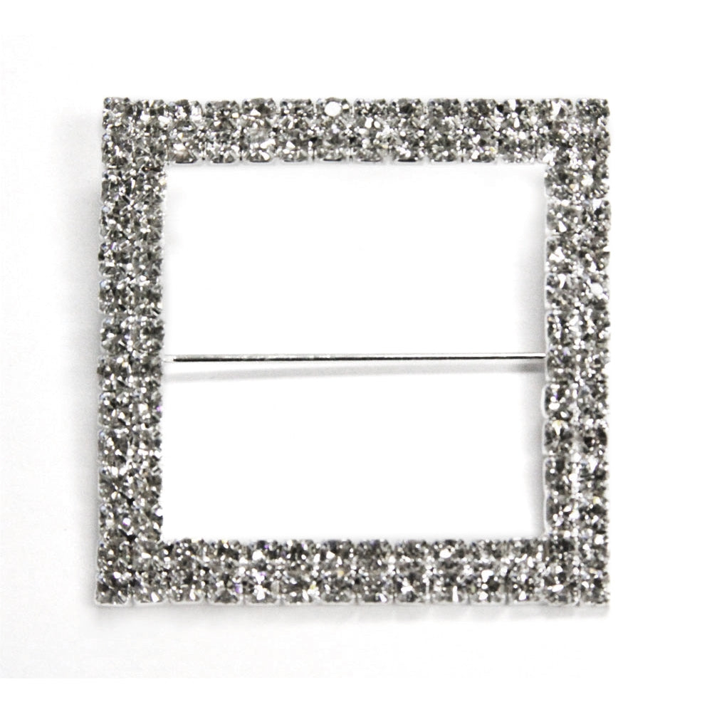 Square Diamond Rhinestone Metal Pin Sash Buckle - Silver - CV Linens