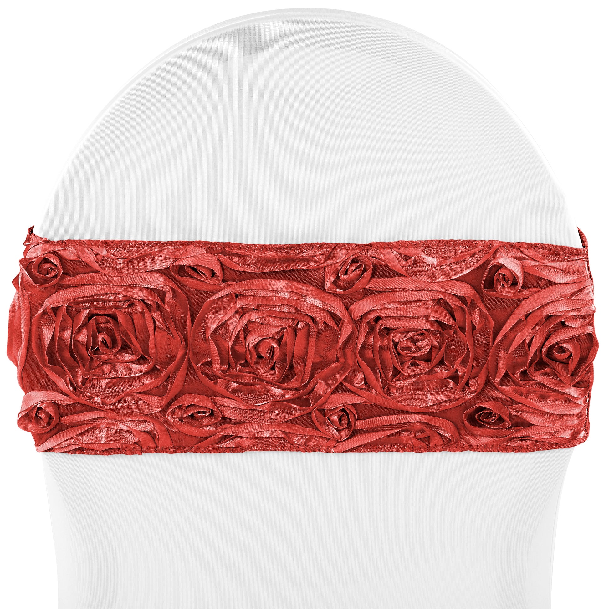 Rosette Spandex Chair Sash Band - Red - CV Linens
