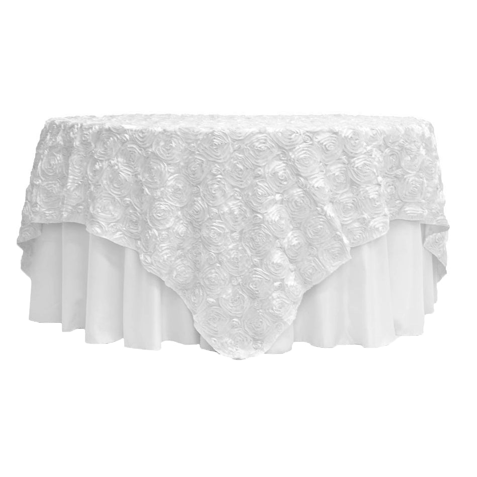 White Table Topper Rosette Satin Table Overlay Topper 85