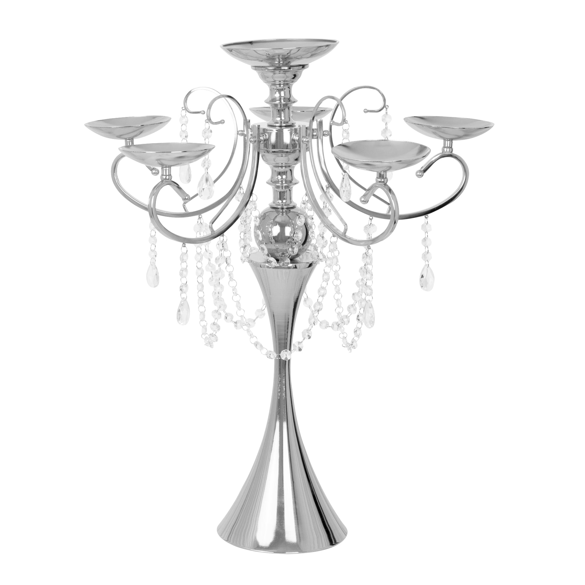 Royal Hanging Crystal Candelabra Centerpiece  - Silver - CV Linens