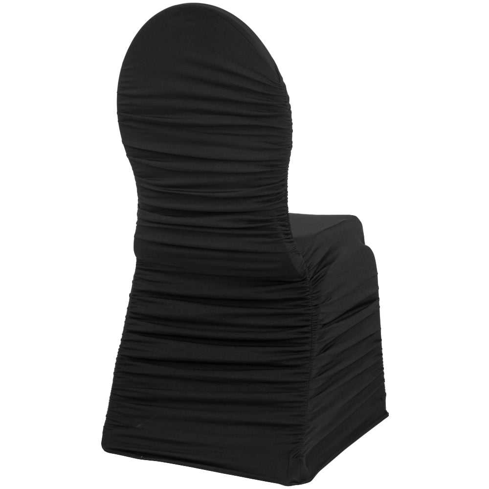 Ruched Fashion Spandex Banquet Chair Cover - Black - CV Linens