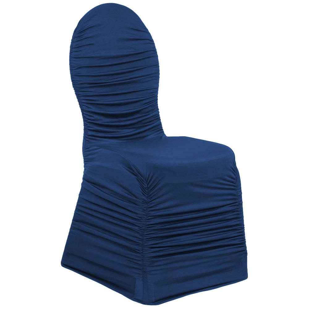 Ruched Fashion Spandex Banquet Chair Cover - Navy Blue - CV Linens