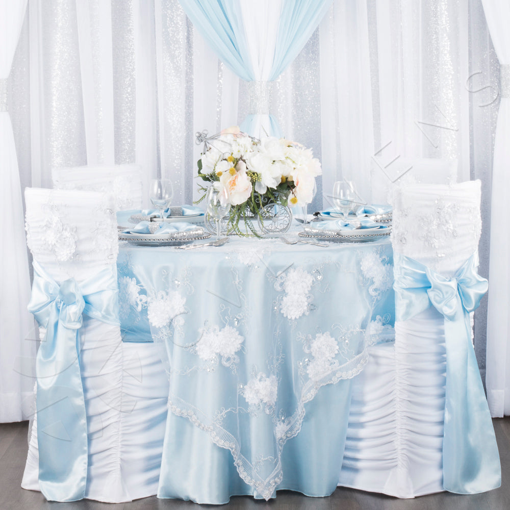 baby shower mock up with Satin 120" Round Tablecloth - Baby Blue