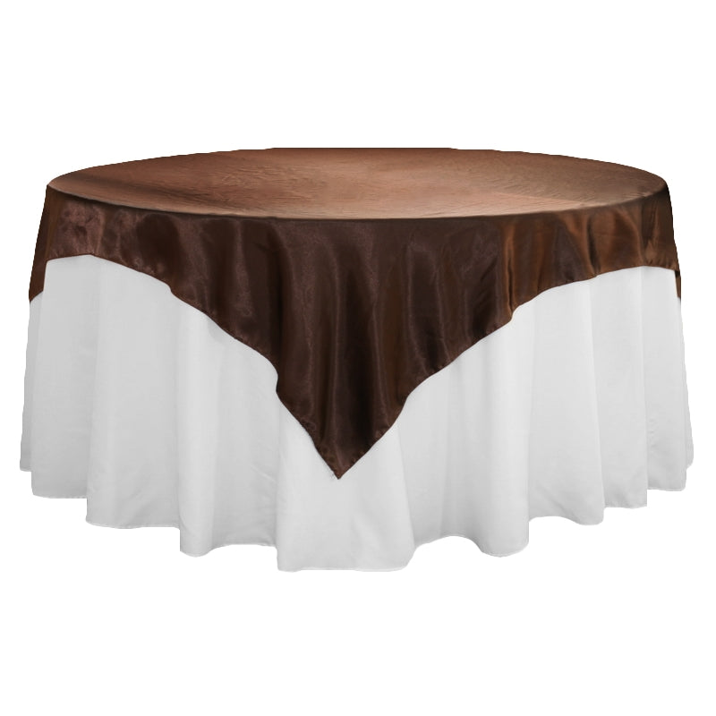 Square 72" Satin Table Overlay - Chocolate Brown - CV Linens