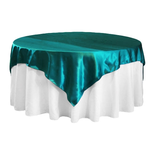 Square 72" Satin Table Overlay - Dark Turquoise - CV Linens