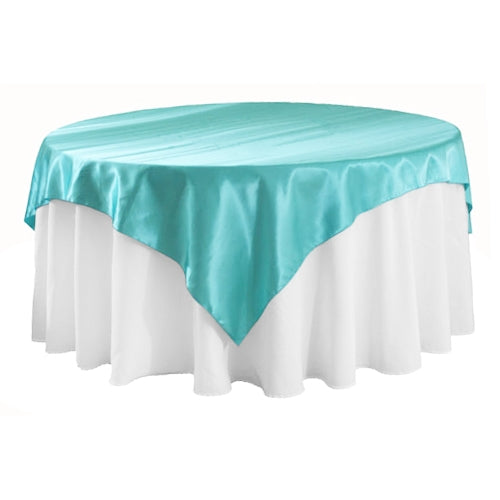 Square 72" Satin Table Overlay - Light Turquoise - CV Linens