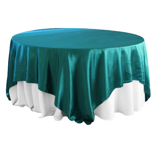 Square 90"x90" Satin Table Overlay - Dark Turquoise - CV Linens