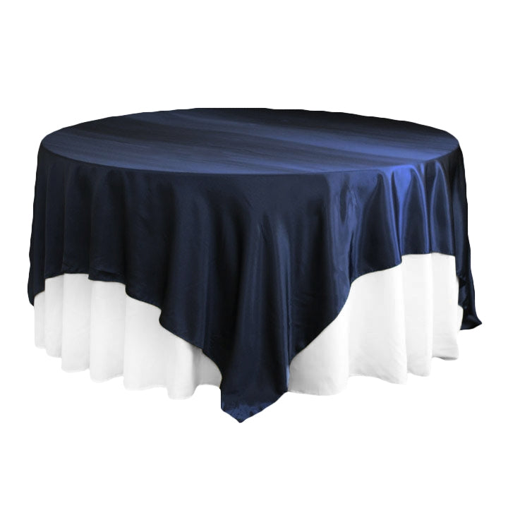 Square 90"x90" Satin Table Overlay - Navy Blue - CV Linens