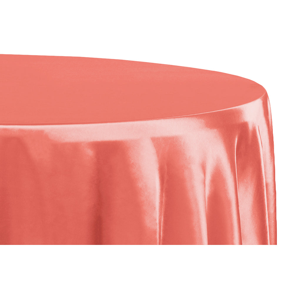Satin 120" Round Tablecloth - Coral - CV Linens