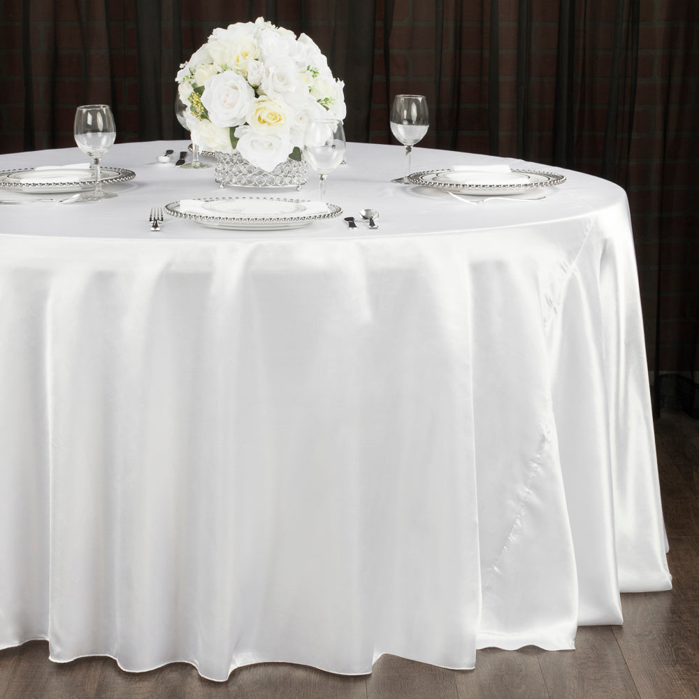 Satin 120" Round Tablecloth - White - CV Linens