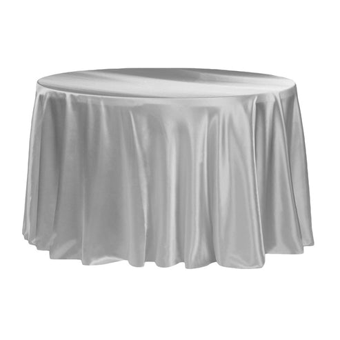 108 Round Silver Satin Tablecloth