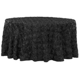 Wedding Rosette Satin 120" Round Tablecloth - Black