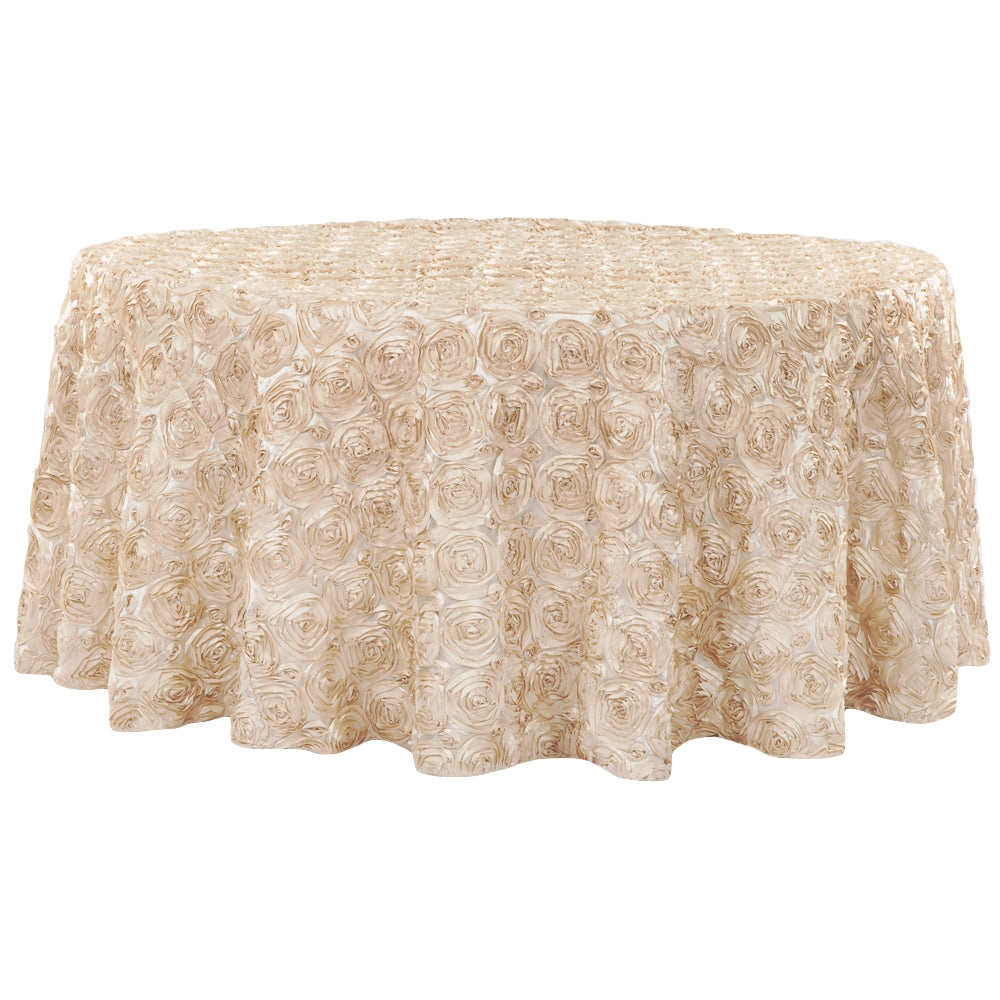 Wedding Rosette SATIN 120" Round Tablecloth - Champagne - CV Linens