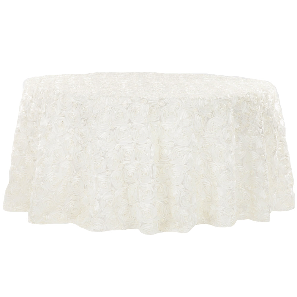 Wedding Rosette SATIN 132" Round Tablecloth - Ivory - CV Linens