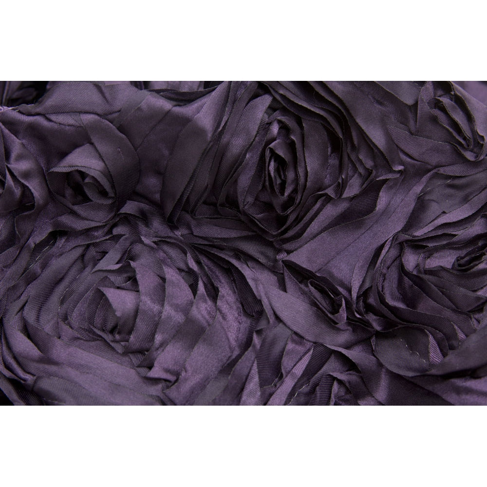 Wedding Rosette Satin 90"x132" Rectangular Tablecloth - Eggplant/Plum - CV Linens
