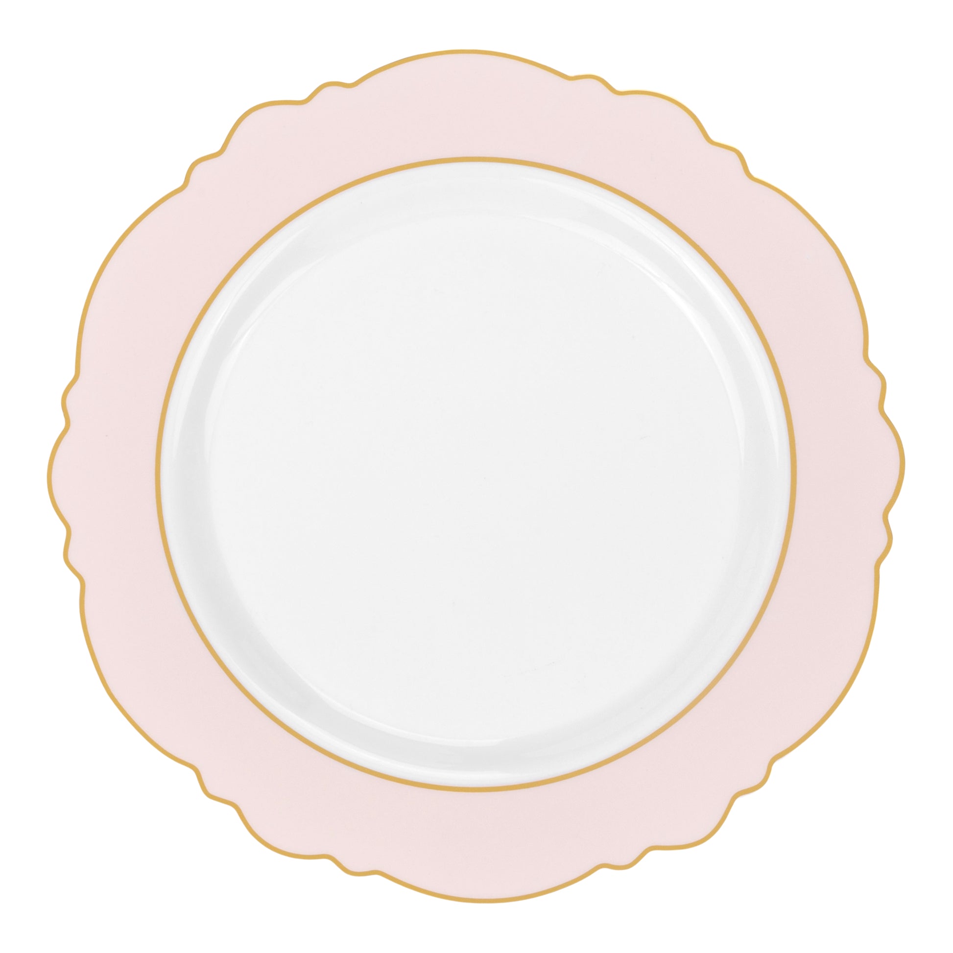 Scallop Disposable Plastic Plates 40 pcs Combo Pack - Pink & Gold-Trimmed