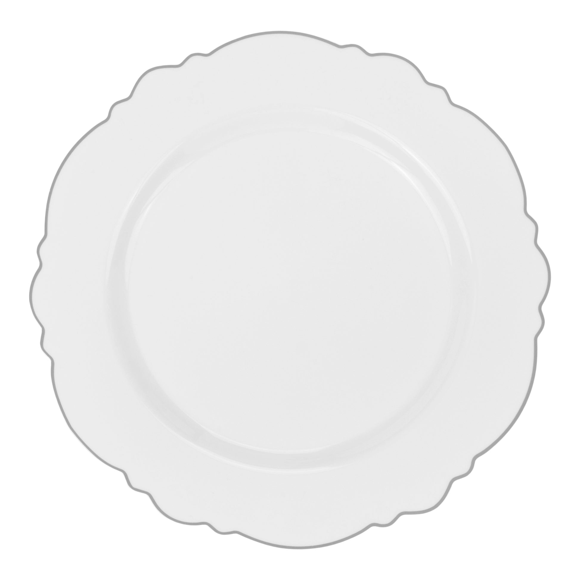Scallop Disposable Plastic Plates 40 pcs Combo Pack - White Silver-Trimmed
