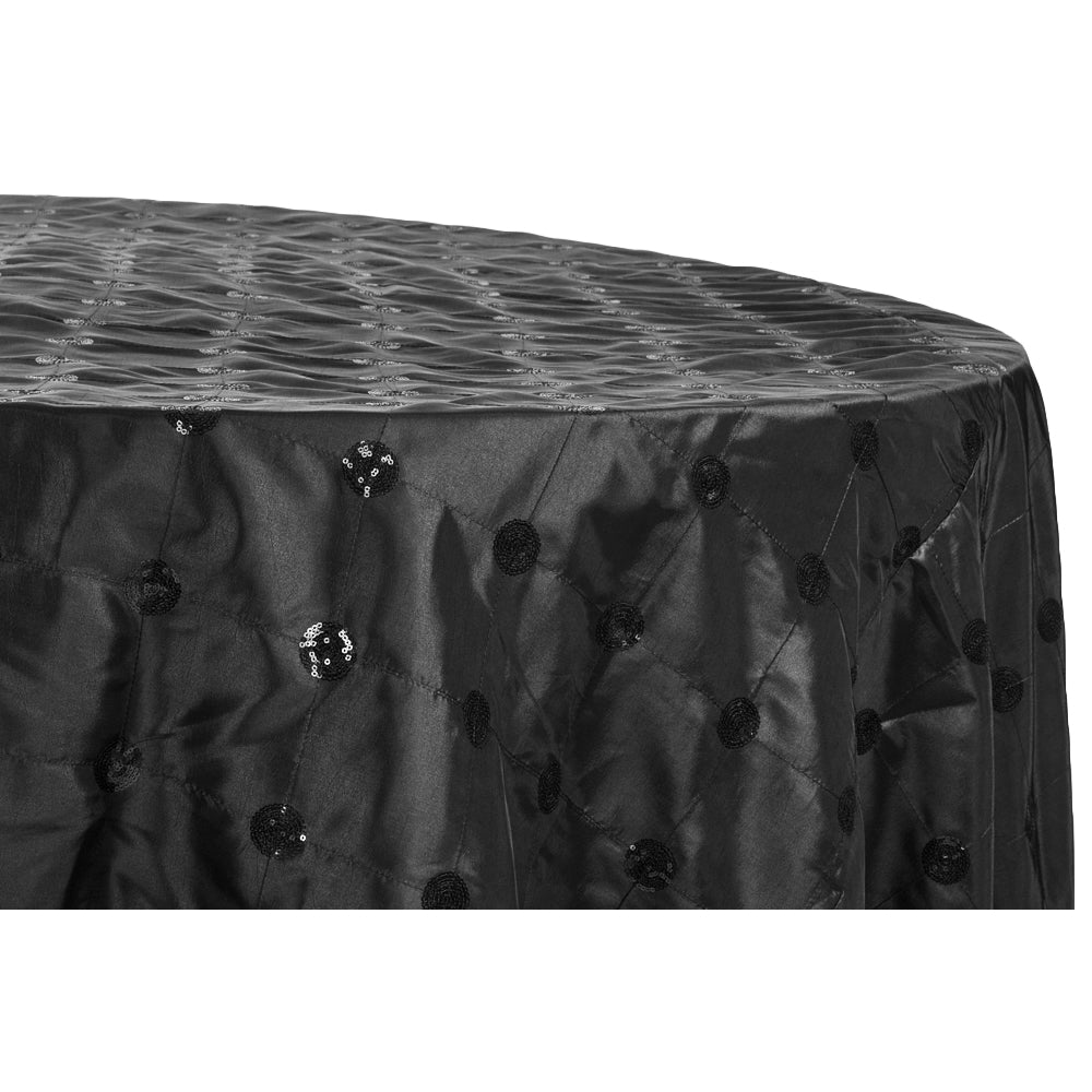 Sequin Embroidery Taffeta 132" Round Tablecloth - Black - CV Linens