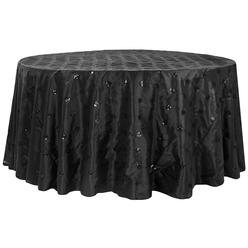 Sequin Embroidery Taffeta 120" Round Tablecloth - Black - CV Linens
