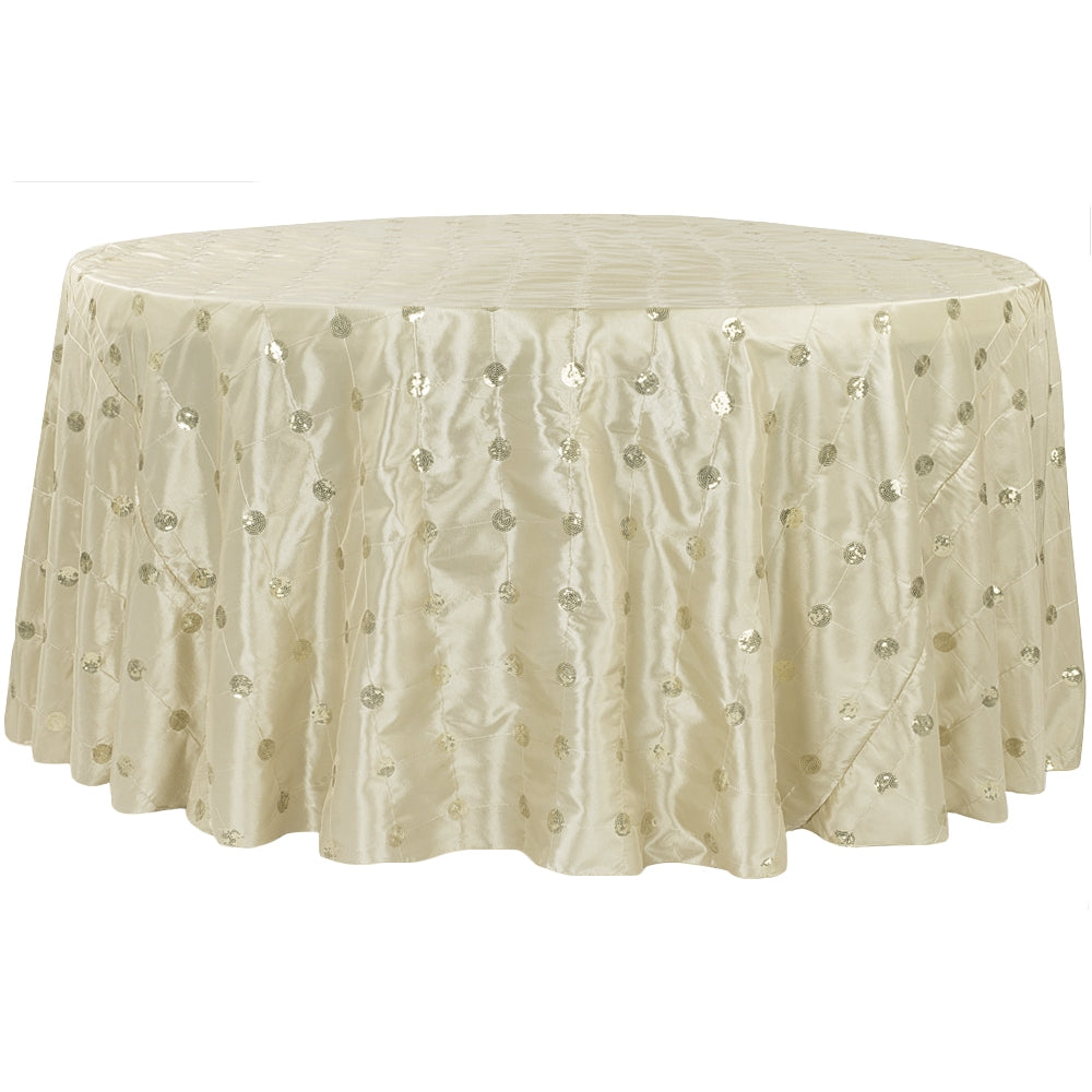 Sequin Embroidery Taffeta 132" Round Tablecloth - Champagne - CV Linens