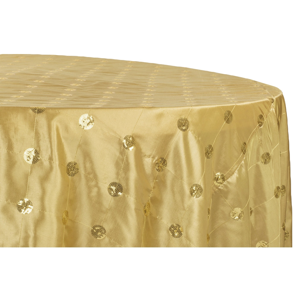 Sequin Embroidery Taffeta 132" Round Tablecloth - Gold - CV Linens