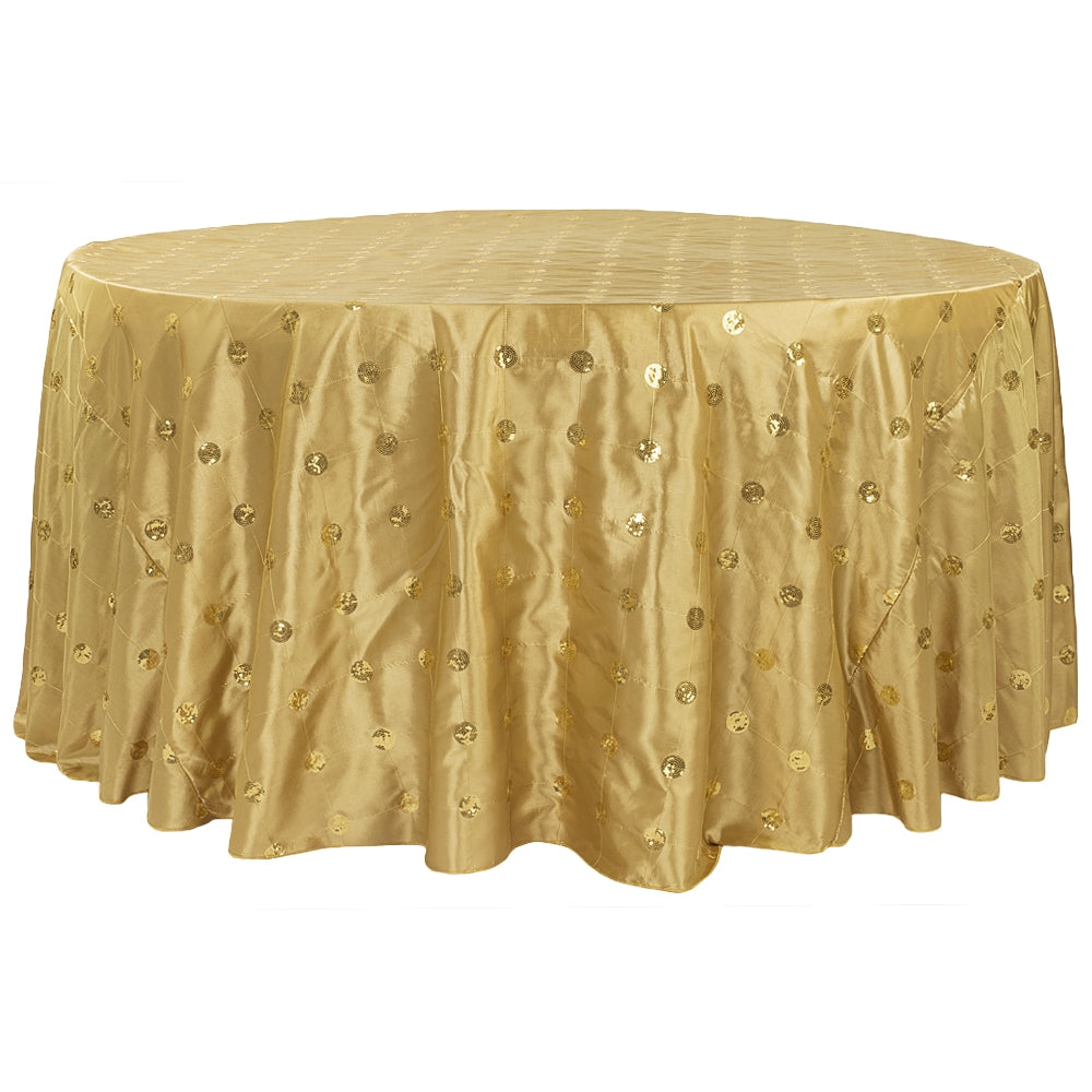 Sequin Embroidery Taffeta 120" Round Tablecloth - Gold - CV Linens