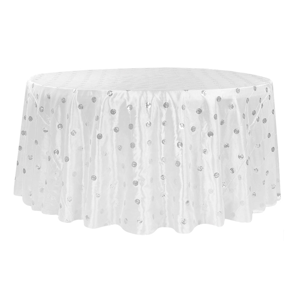 Sequin Embroidery Taffeta 132" Round Tablecloth - White - CV Linens