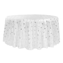 Sequin Embroidery Taffeta 132 inch Round Tablecloth White at CV Linens