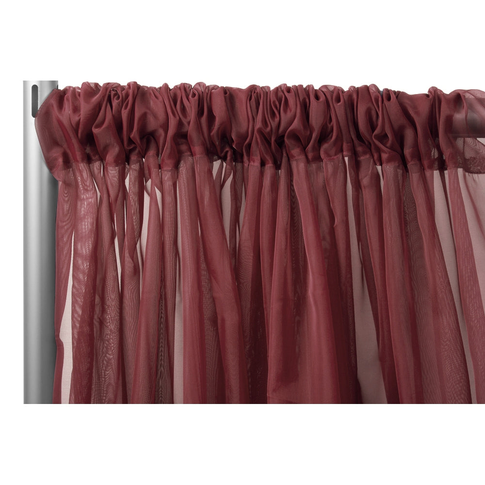 Sheer Voile Flame Retardant (FR) 10ft H x 118" W Drape/Backdrop Curtain Panel - Burgundy - CV Linens