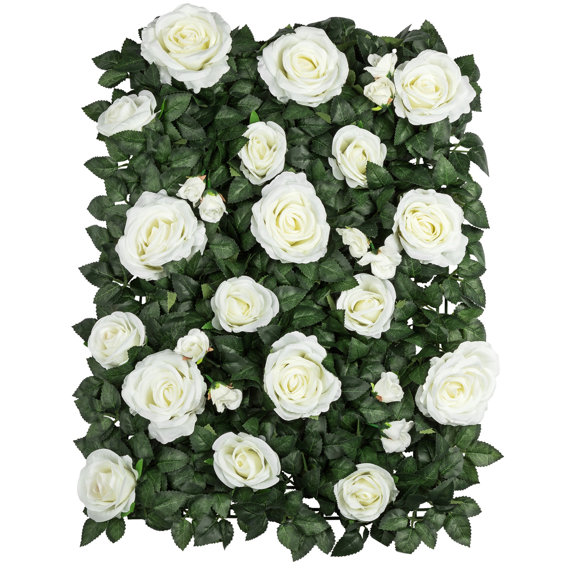 Silk Greenery with Roses Wall Backdrop Panel - Ivory - CV Linens