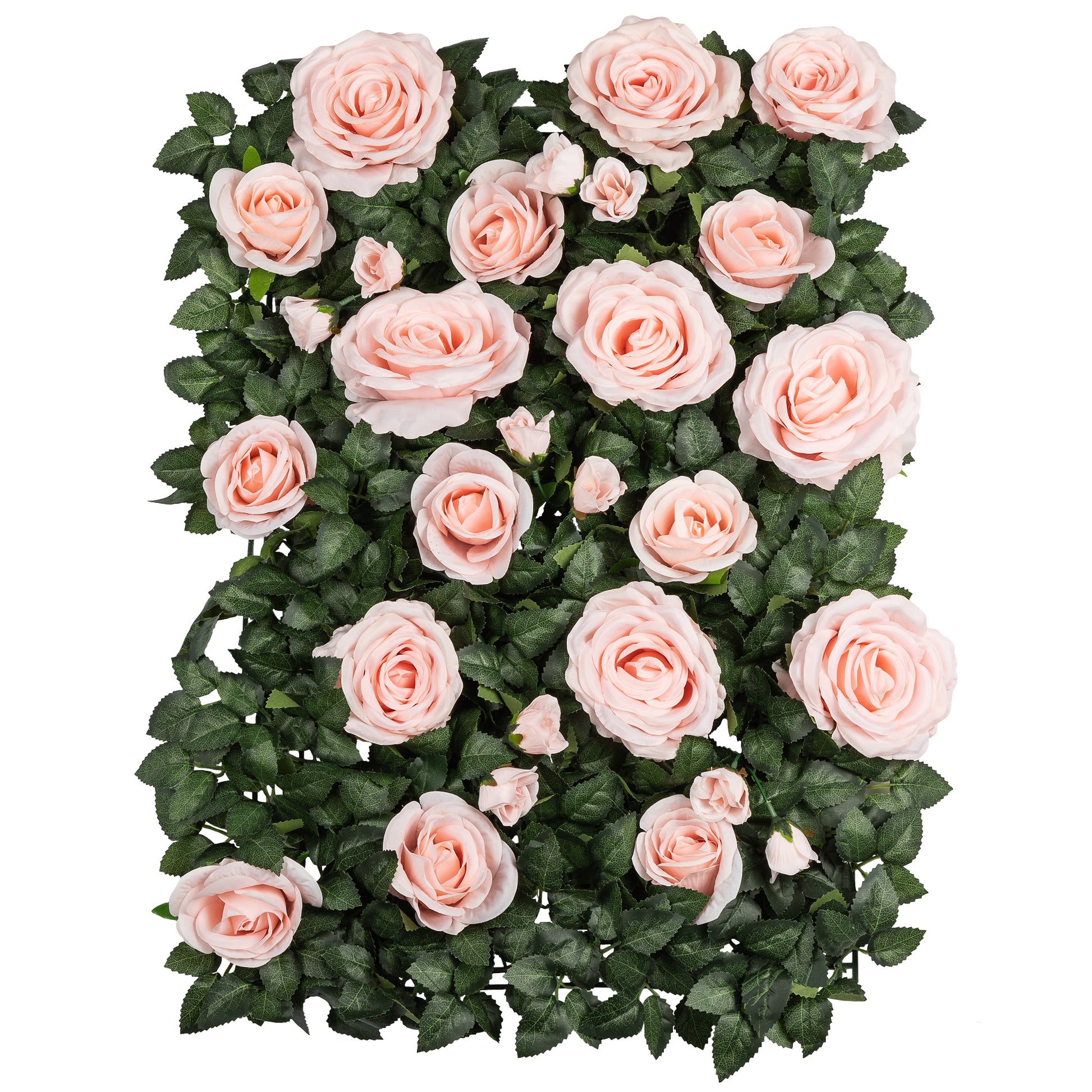 Silk Greenery with Roses Wall Backdrop Panel - Light Pink - CV Linens