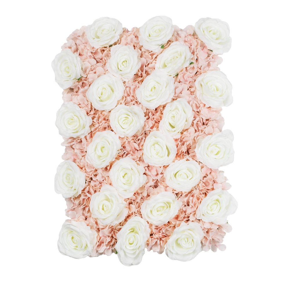Silk Roses/Hydrangeas Flower Wall Backdrop Panel - Cream & Light Pink - CV Linens