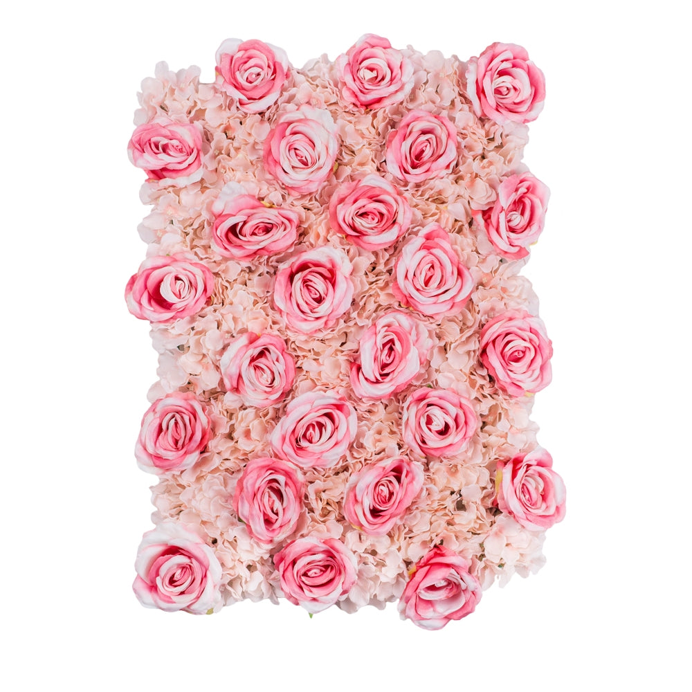 Silk Roses/Hydrangeas Flower Wall Backdrop Panel - Fuchsia & Light Pink - CV Linens
