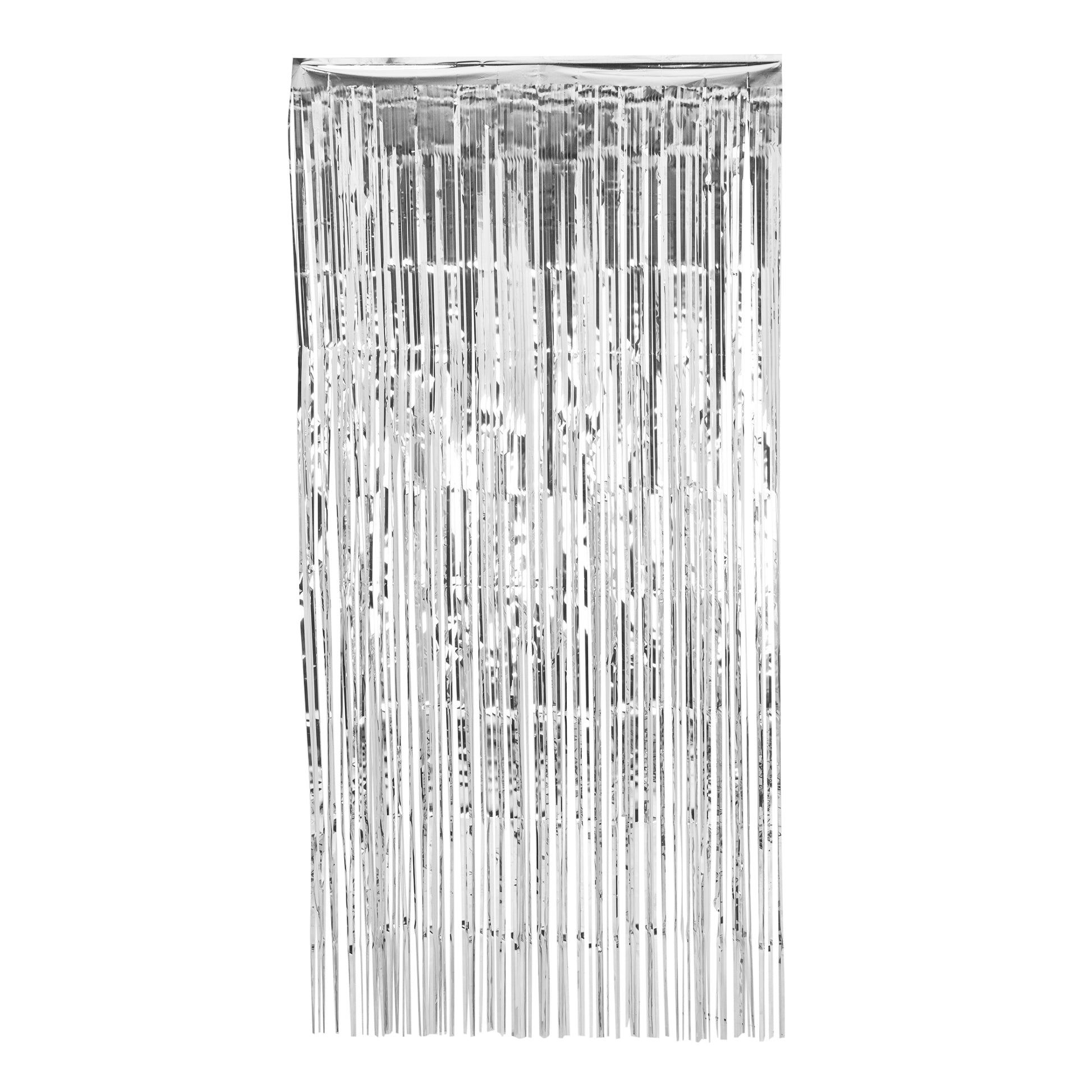 Silver Metallic Foil Fringe Backdrop Curtain 6.5 ft