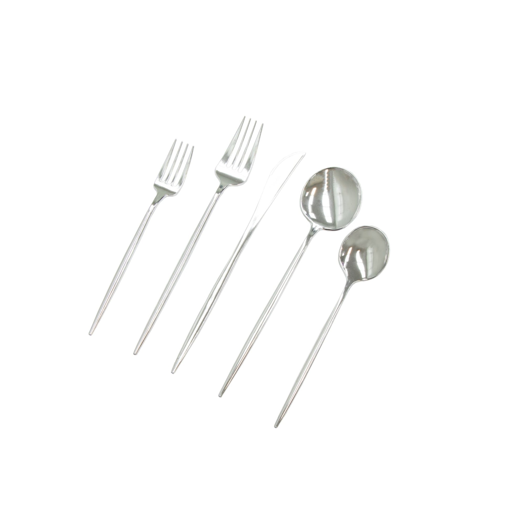 Silver Plastic Cutlery Set 100 pcs/pk - Mod Collection - CV Linens