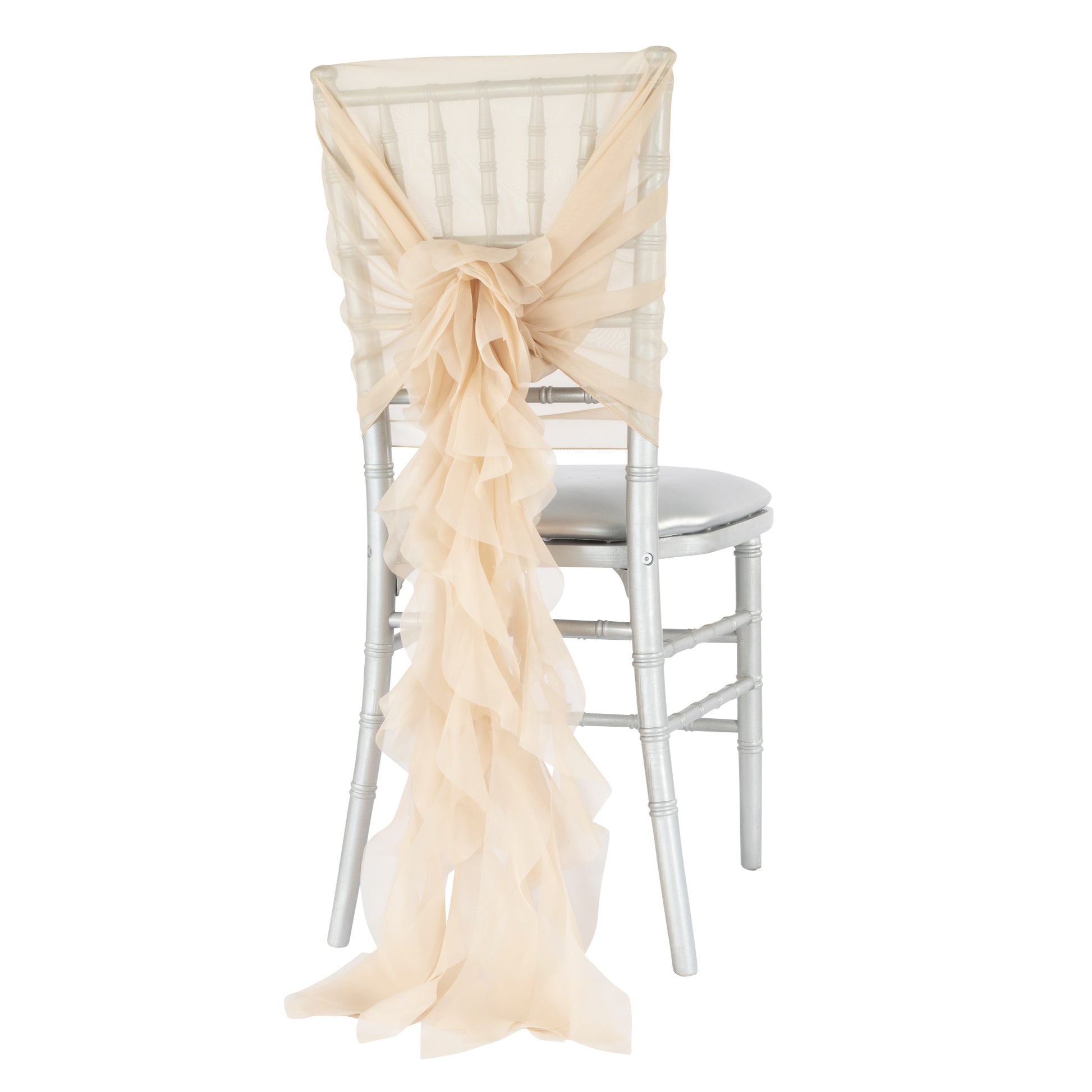 1 Set of Soft Curly Willow Ruffles Chair Sash & Cap - Champagne - CV Linens