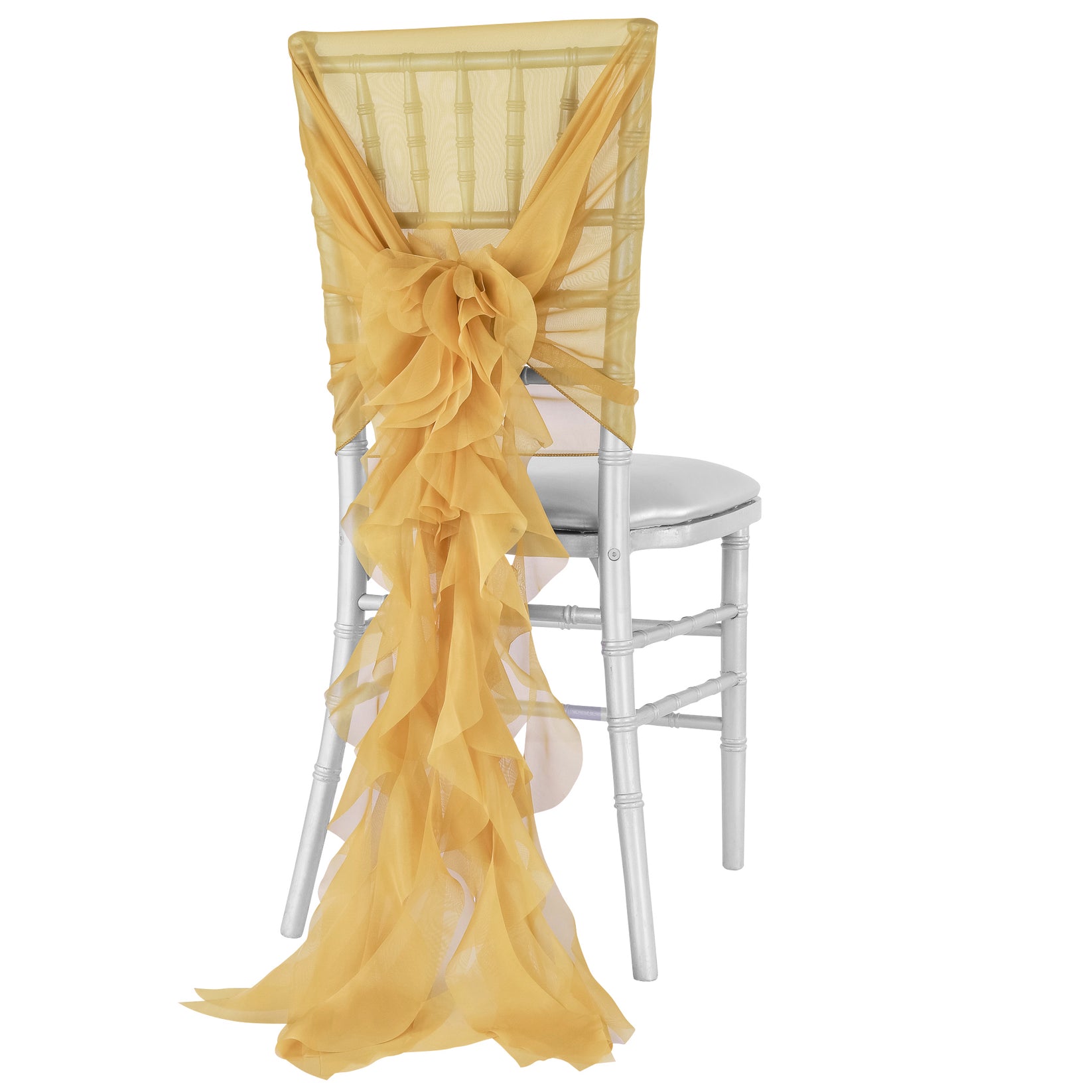 1 Set of Soft Curly Willow Ruffles Chair Sash & Cap Gold CV Linens