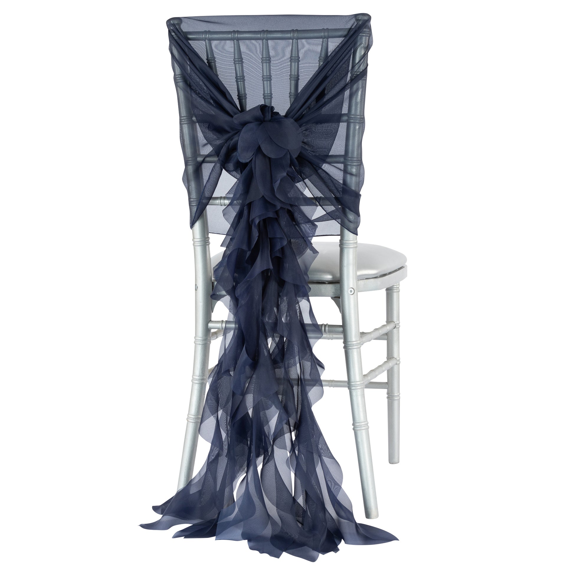 1 Set of Soft Curly Willow Ruffles Chair Sash & Cap - Navy Blue - CV Linens