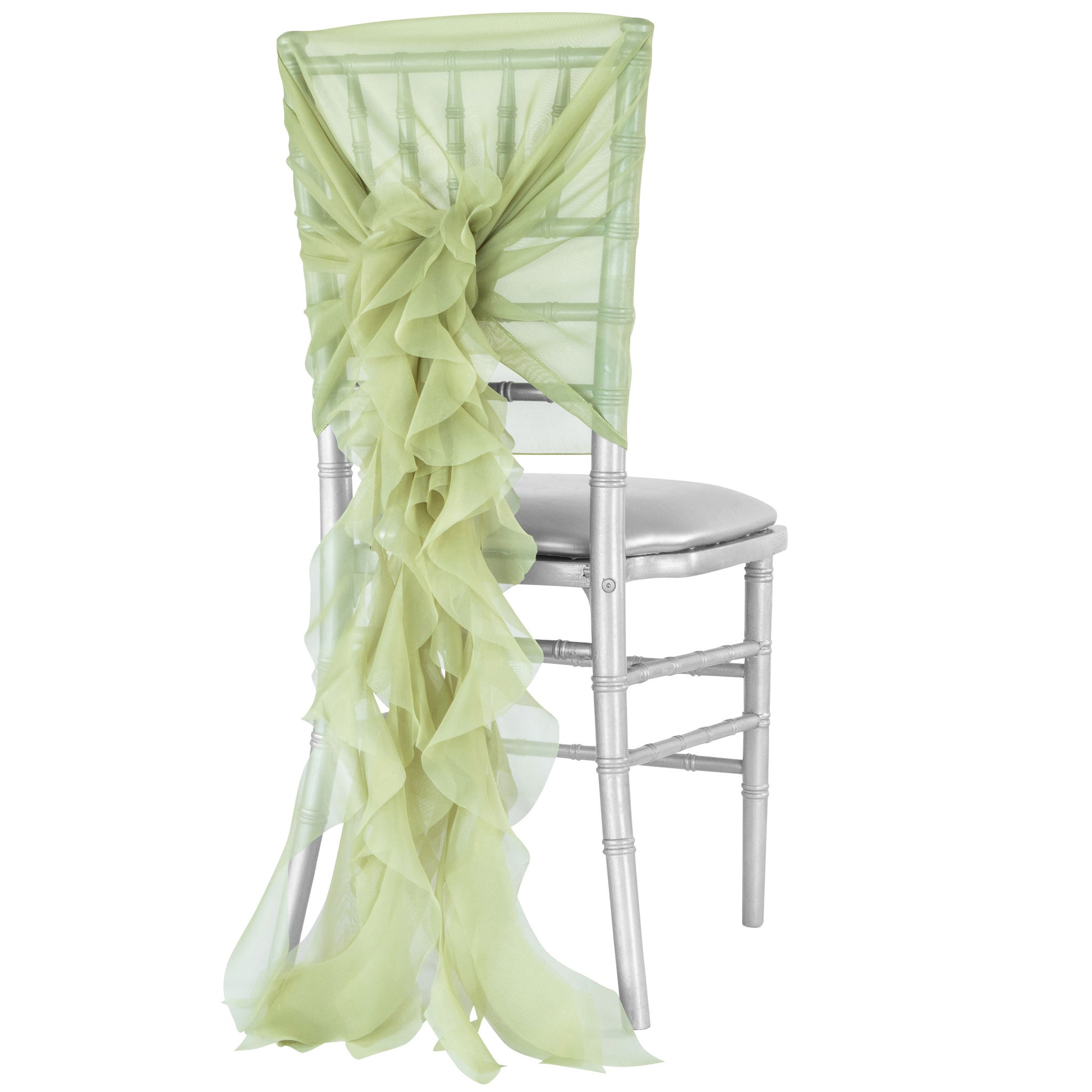 1 Set of Soft Curly Willow Ruffles Chair Sash & Cap - Sage Green - CV Linens
