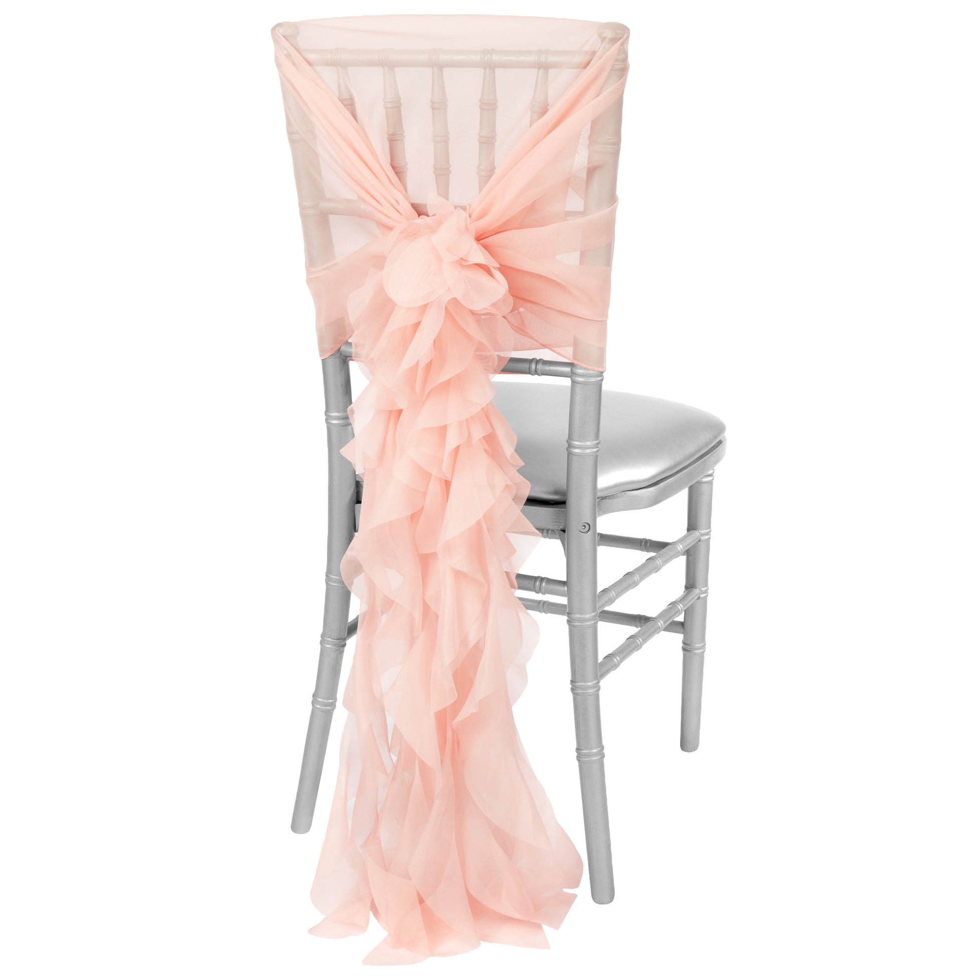 1 Set of Soft Curly Willow Ruffles Chair Sash & Cap - Blush/Rose Gold - CV Linens