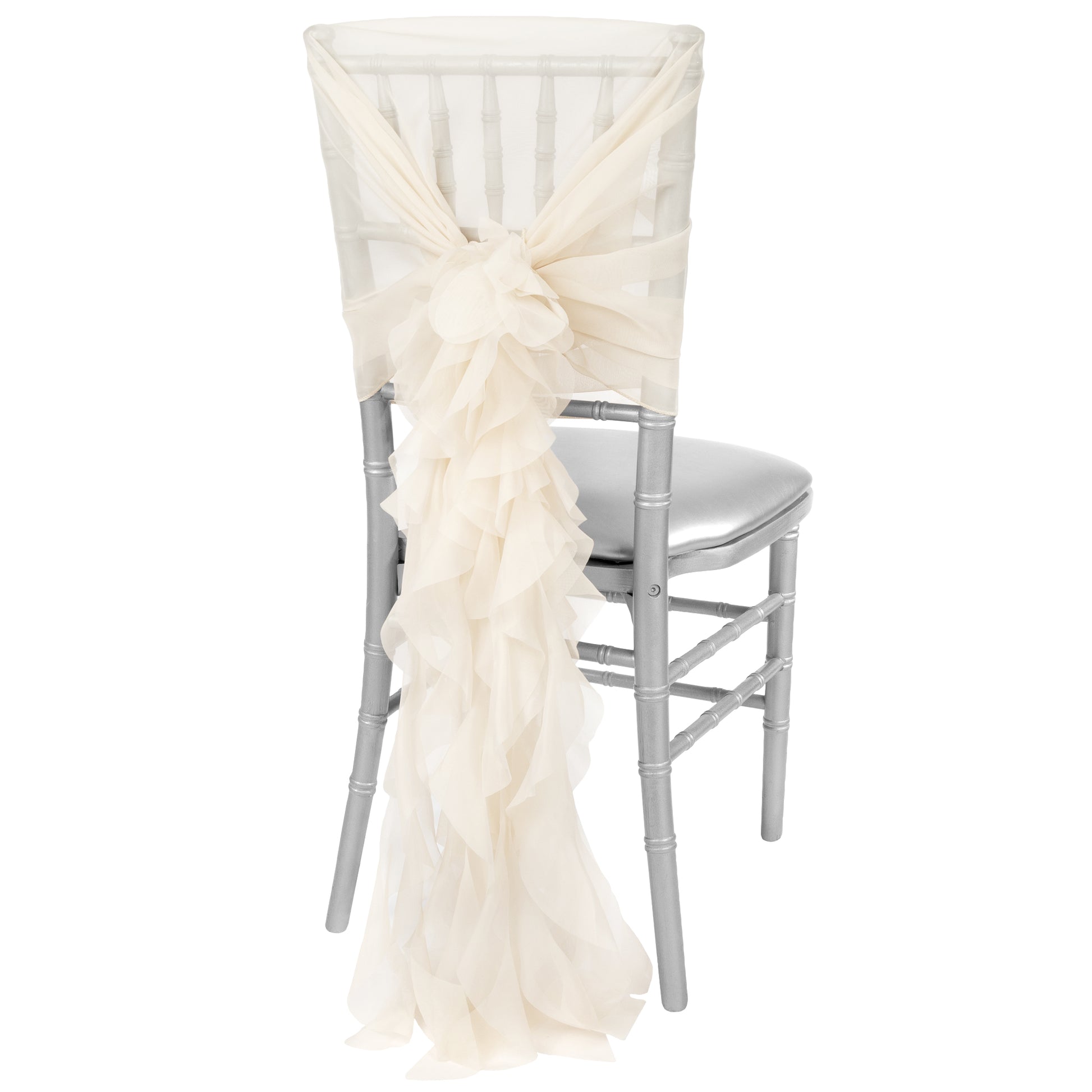 1 Set of Soft Curly Willow Ruffles Chair Sash & Cap - Ivory - CV Linens