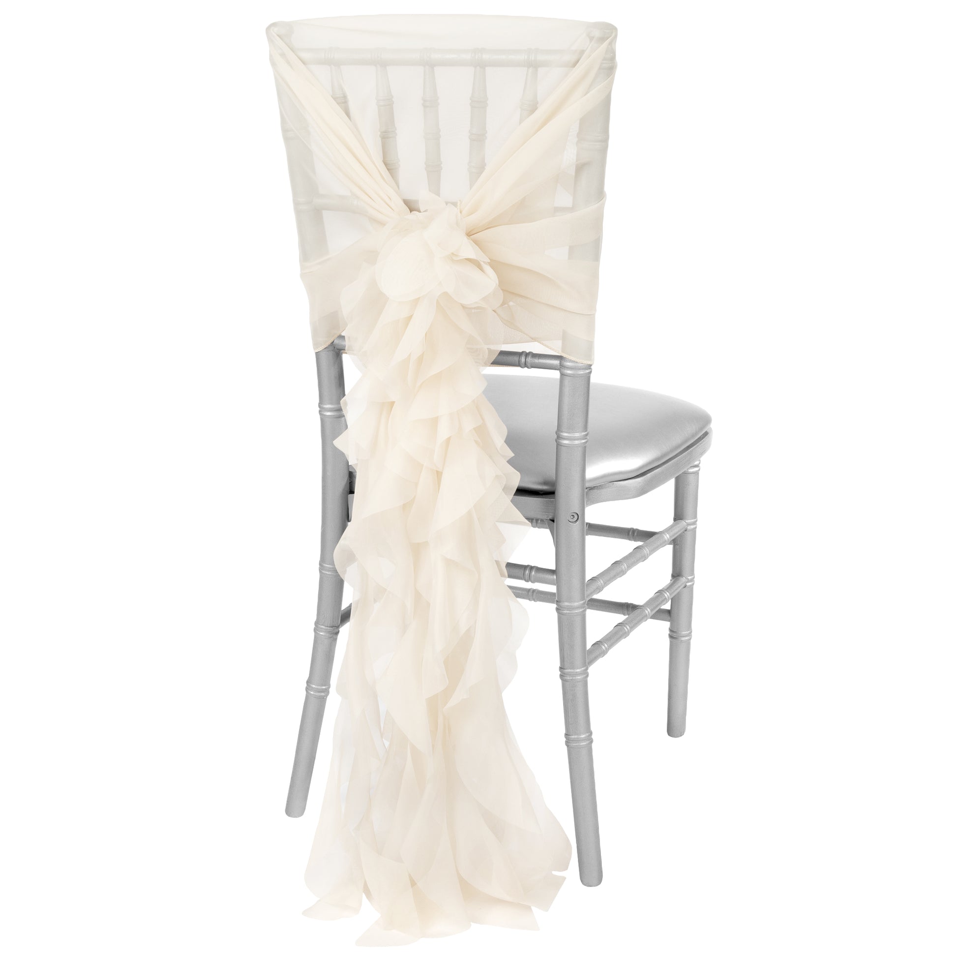 1 Set of Soft Curly Willow Ruffles Chair Sash & Cap - Ivory - CV Linens™
