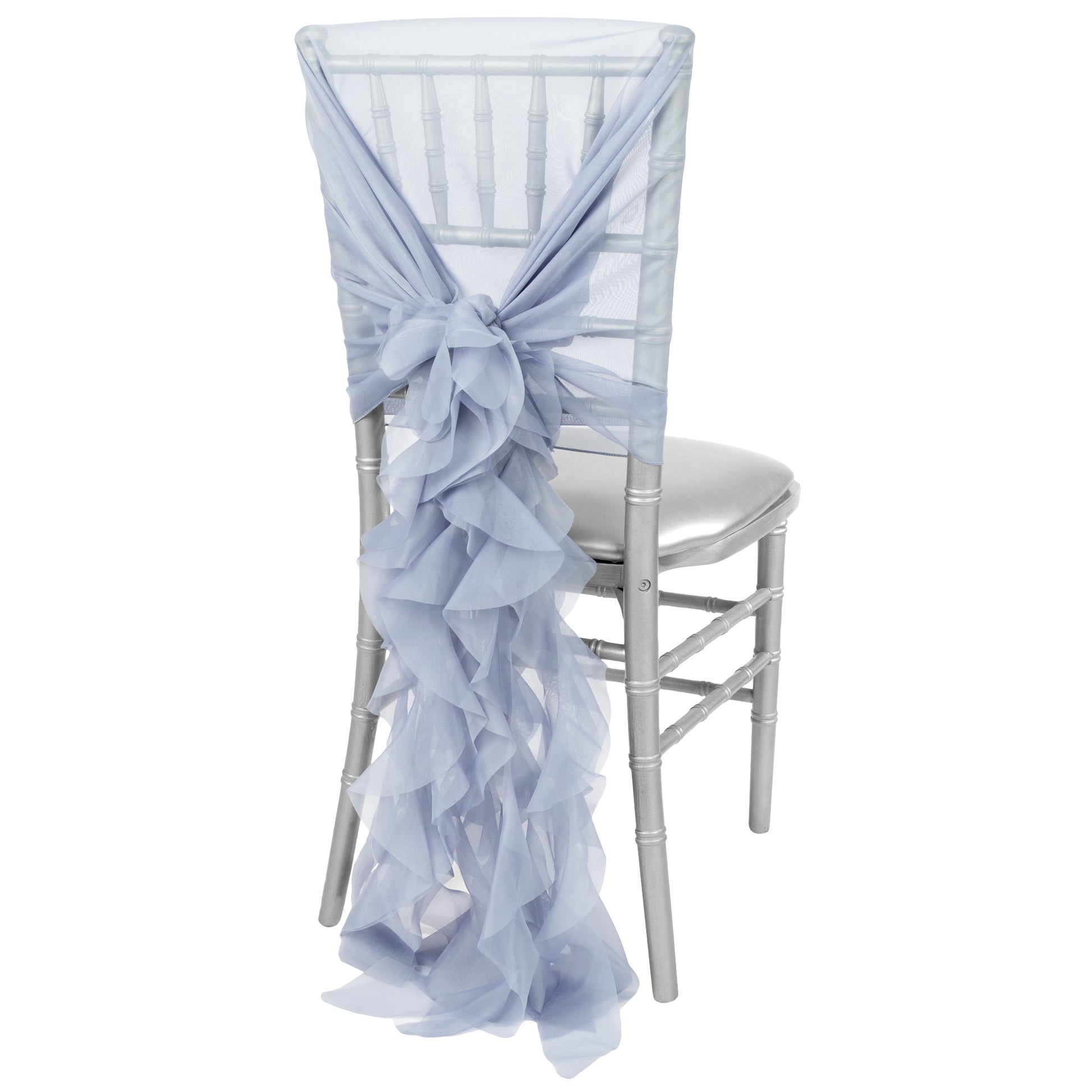 1 Set of Soft Curly Willow Ruffles Chair Sash & Cap - Dusty Blue - CV Linens