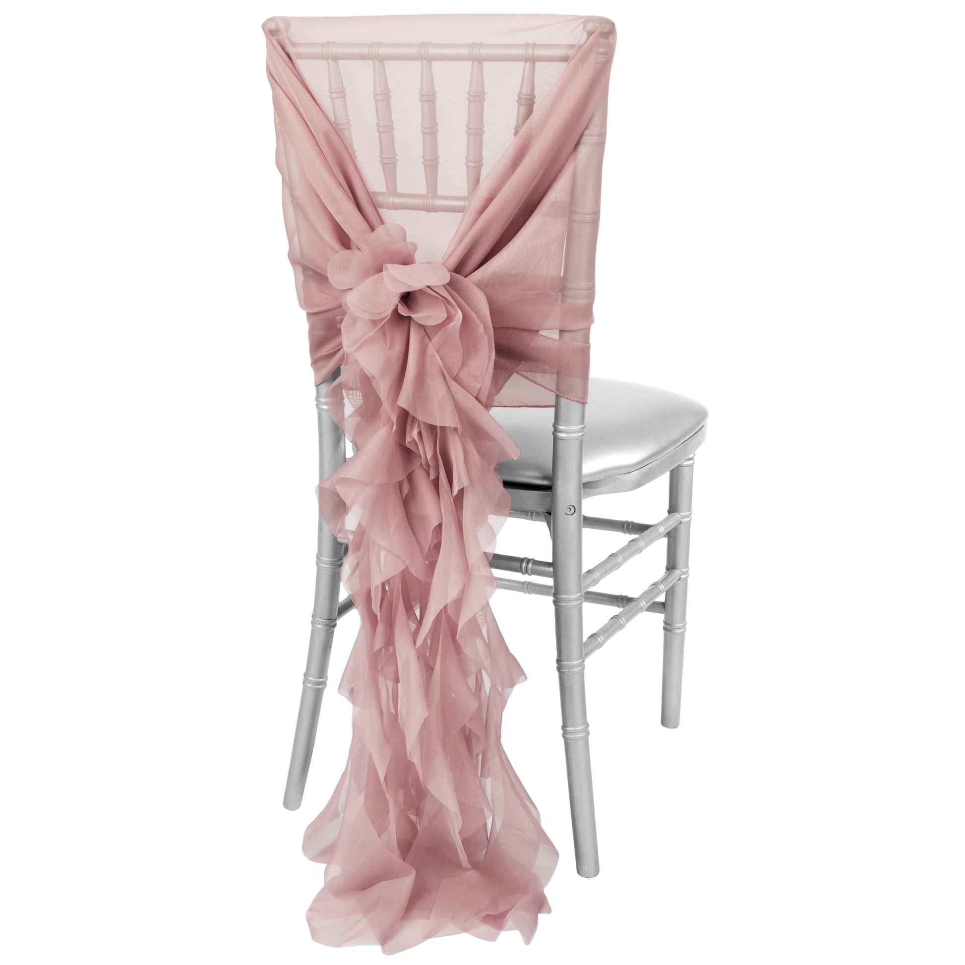 1 Set of Soft Curly Willow Ruffles Chair Sash & Cap - Dusty Rose/Mauve - CV Linens