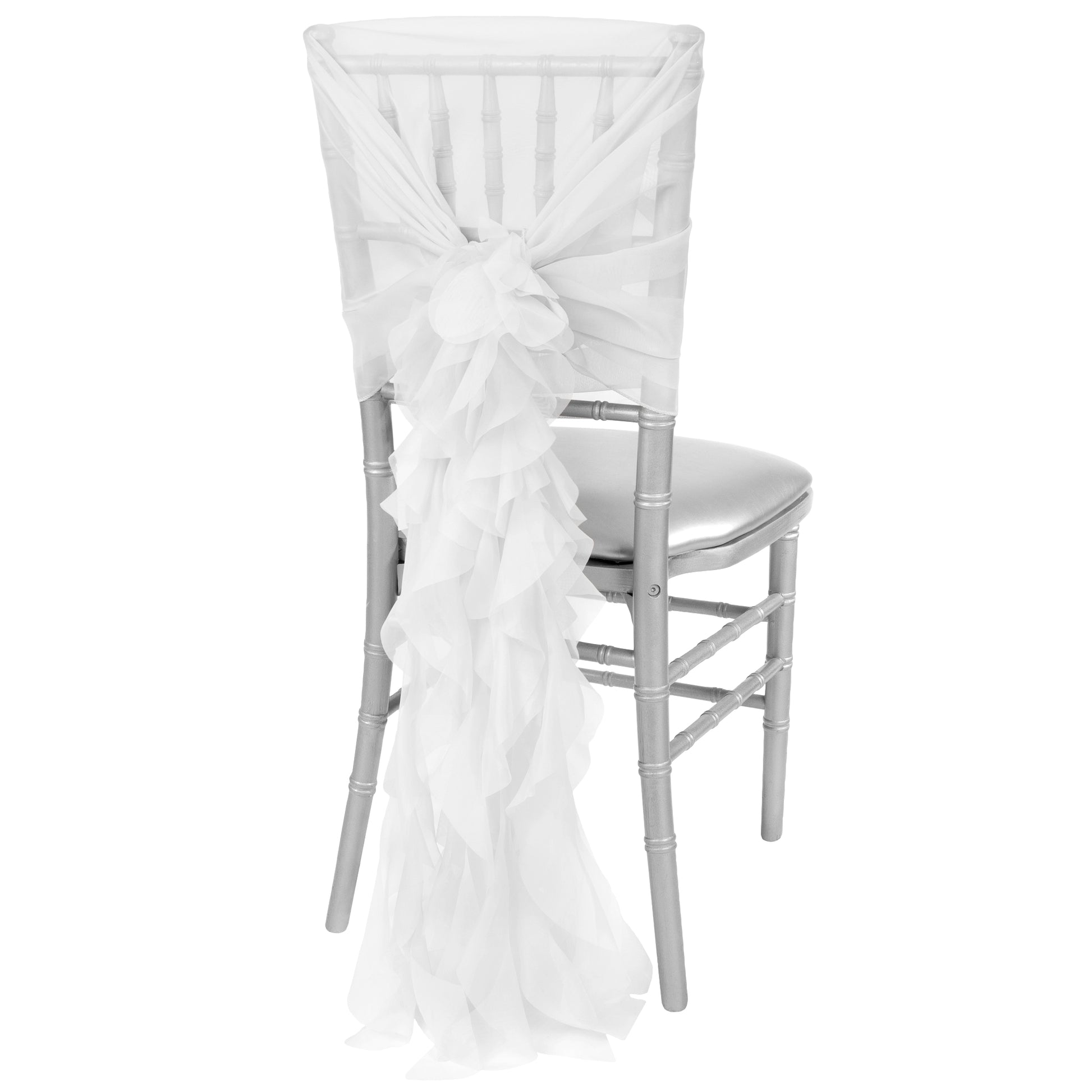 1 Set of Soft Curly Willow Ruffles Chair Sash & Cap - White - CV Linens