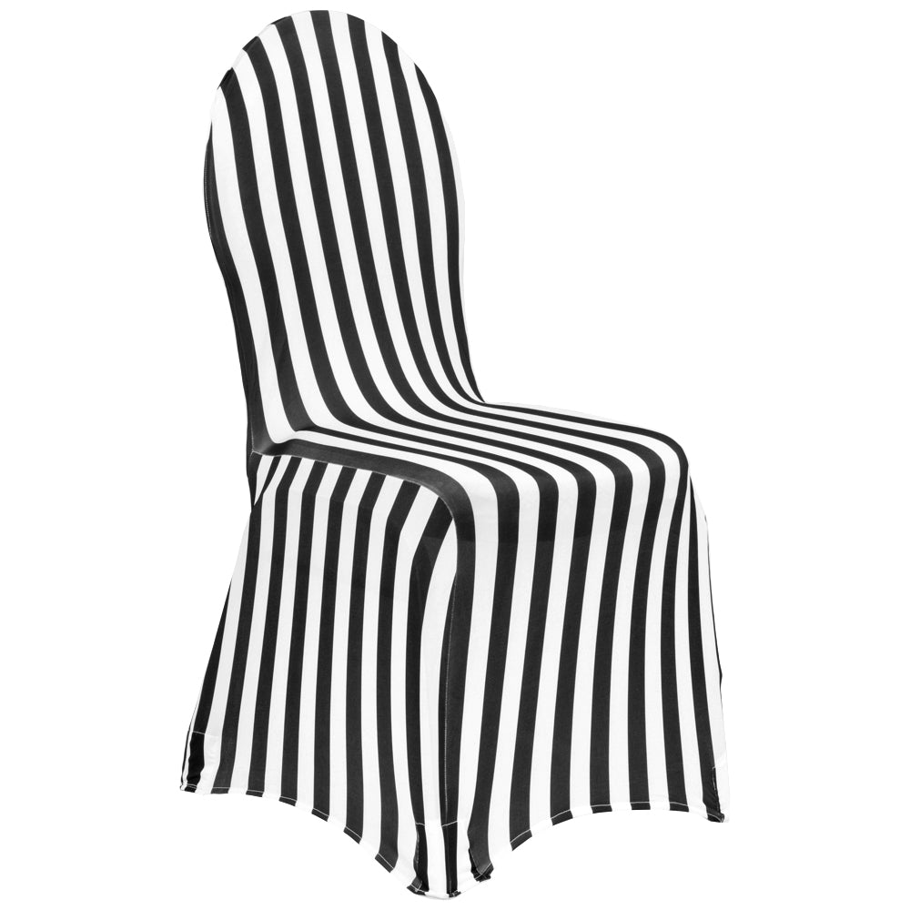 Stripe Spandex Banquet Chair Cover - Black & White - CV Linens
