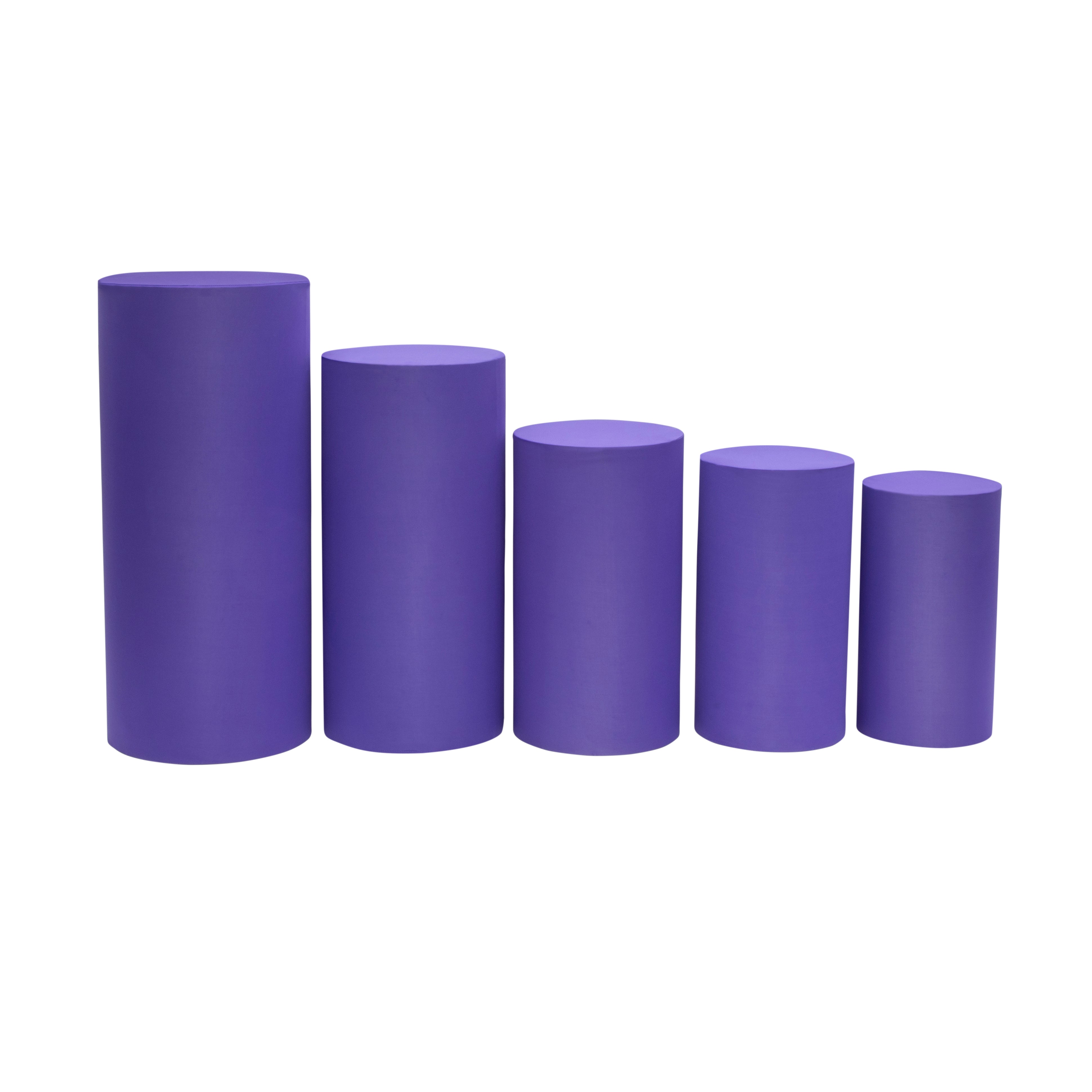 Esquirla 5-Piece Cylinder Pedestal Stand Covers - Light Polyester Covers For Graduation, Weddings, Parties (Light Purple)