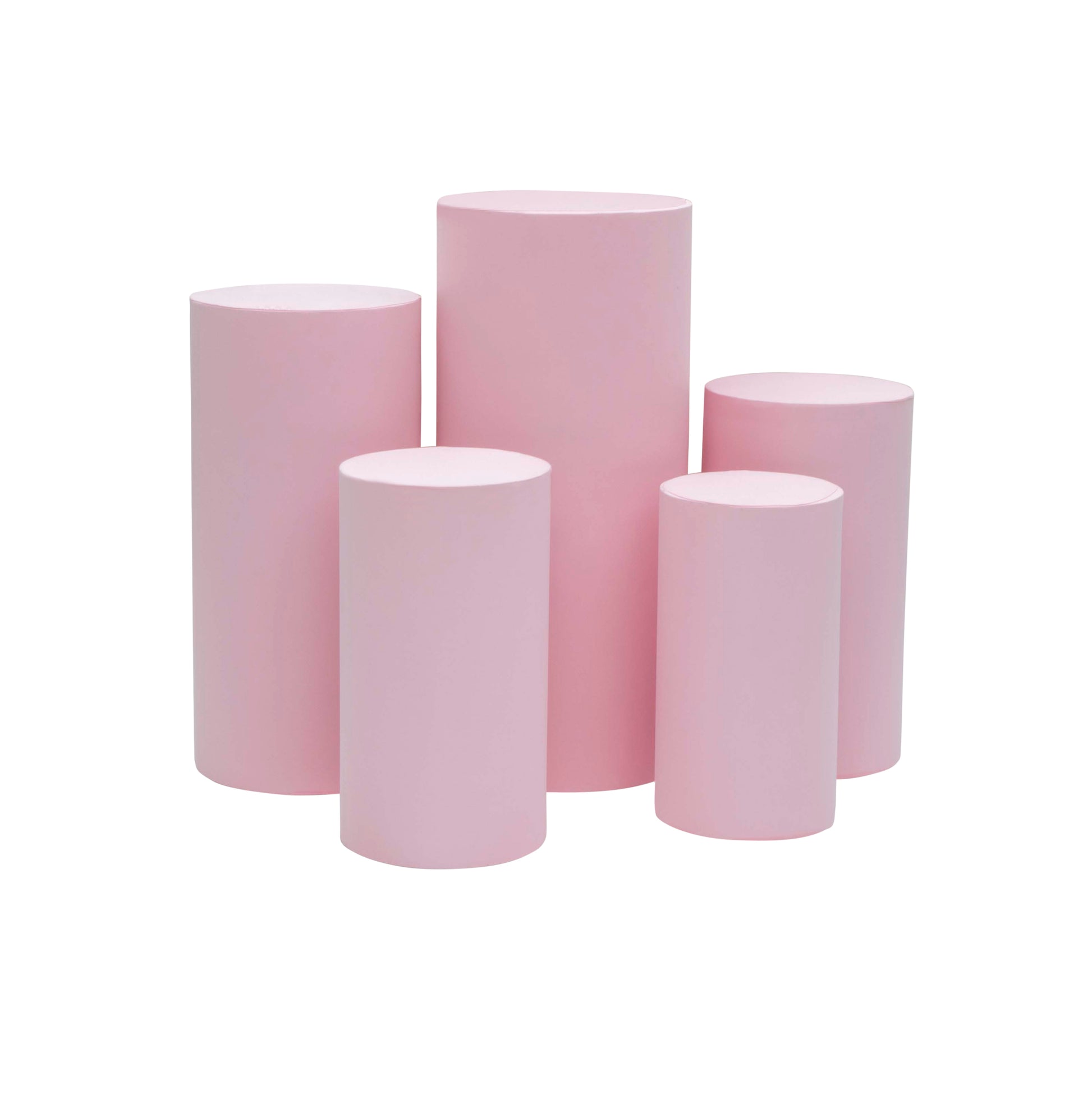 Esquirla 5-Piece Cylinder Pedestal Stand Covers - Light Polyester Covers For Graduation, Weddings, Parties (Light Purple)